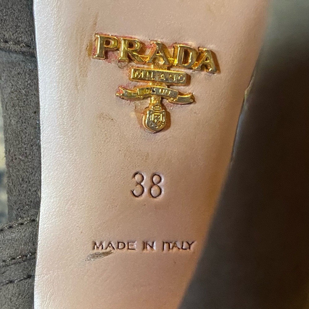 Prada Suede Leather Brown High Heel Peep-Toe Shoes - Picture 6 of 13